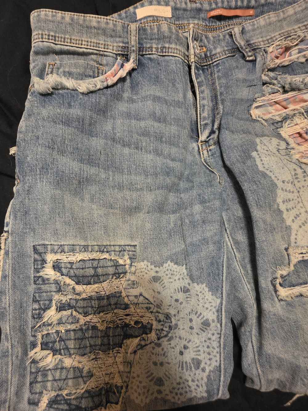 Pilcro Anthropologie Distressed Patchwork Boho Jeans - Picture 2 of 13